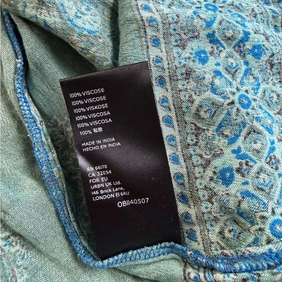 Free People Top Green Blue Luna Scarf Print Balloon Sleeve Boho Tunic L NWT - Picture 9 of 11